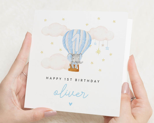 1st Birthday Card, Personalised Birthday Card for Boy, Elephant Birthday Card, Birthday Card for Son, Cute Animal Birthday Card