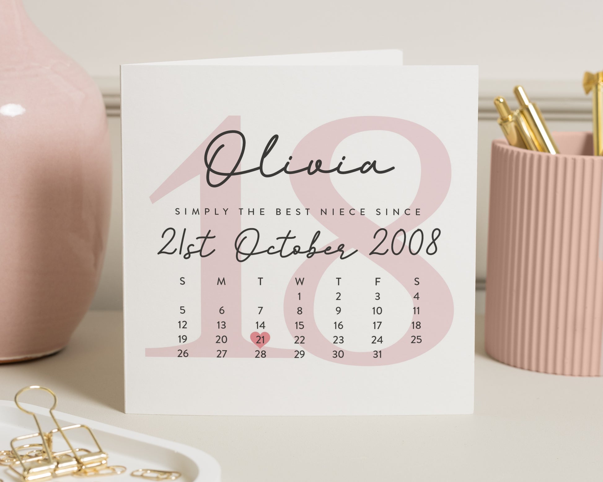 Personalised 18th Birthday Card for Niece, Custom Birthday Card for Her, Simply the Best Niece Birthday Card, Calendar Keepsake Card