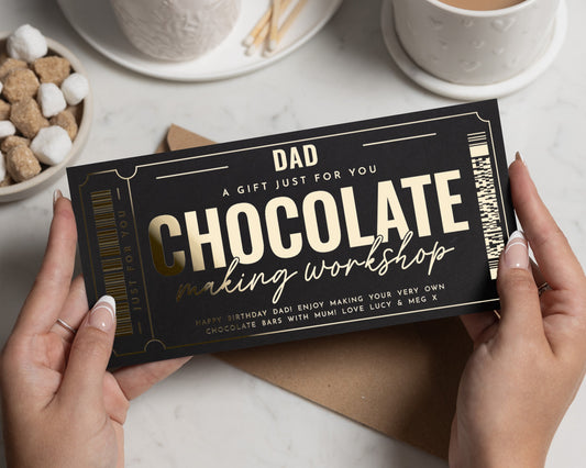 Dad Birthday Gift Voucher, Chocolate Making Workshop Voucher, Personalised Gift Experience for Dad, Birthday Voucher for Him