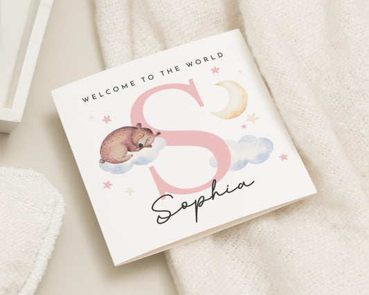 New Baby Card, Personalised Baby Card, Welcome To The World Card, Baby Girl Card, Custom Name Card, Newborn Card, Baby Shower Card