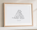 Personalised Pet Print from Your Photo, Dog and Cat Line Art, Custom Pet Name Print, Pet Owner Gift, Landscape Wall Art, Oak Framed Print