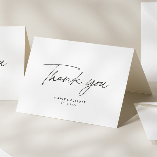 Simple Wedding Thank You Card, Elegant Wedding Thank You Card With Envelopes, Classic Wedding Guest Thank You Card &#39;Marie&#39;