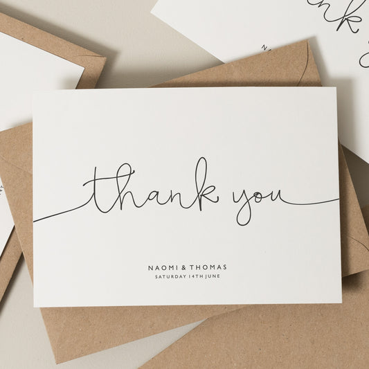 Modern Wedding Thank You Card, Wedding Thank You Card Pack, Simple Thank You Cards, Personalised, Includes Envelopes &#39;Naomi&#39;