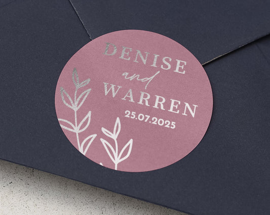 Wedding Sticker Personalised, Custom Foil Wedding Label, Bride and Groom Name Sticker, Silver Foil Wedding Sticker, Envelope Seal