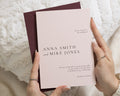 Nude Pink Wedding Invitations with Burgundy Envelopes, Minimalist Wedding Invites, Elegant Typography, Personalised Invitation Suite
