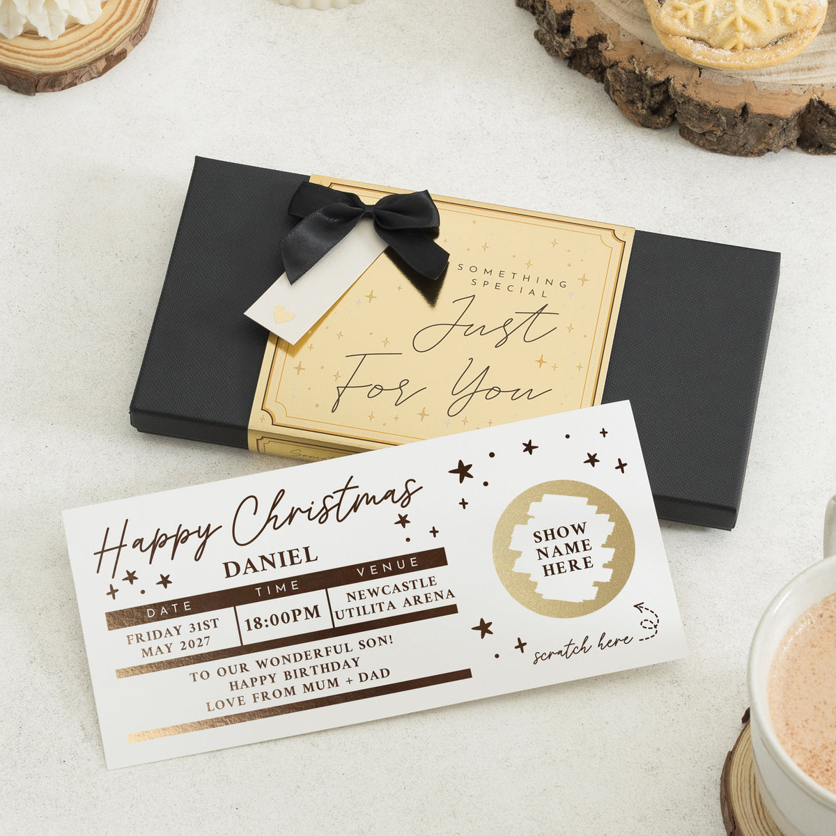 Concert Ticket Gift Voucher, Christmas Scratch to Reveal Ticket, Personalised Gig Ticket Gift, Gift Experience Voucher