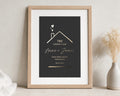 Personalised Gold Foil First Home Print, Black Wall Art, New Home Gift for Couple, House Warming Gift, Oak Framed Print with Mount