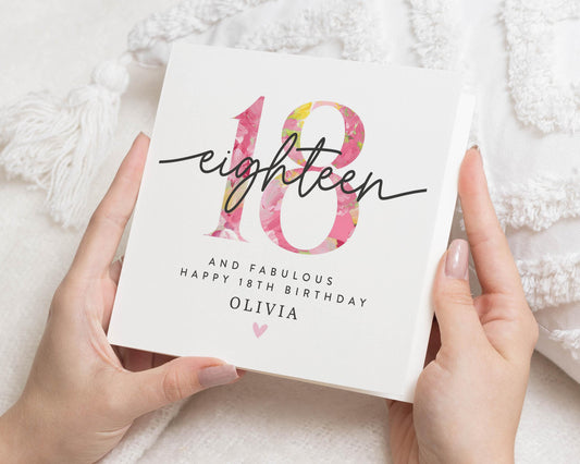 18th Birthday Card for Her, Personalised Birthday Card, Birthday Card for Daughter, Birthday Card for Friend, Floral Birthday Card