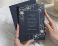 Gold Foil Floral Wedding Invitations, Navy Blue Wedding Invites, Elegant Botanical Invitation, Personalised Wedding Stationery