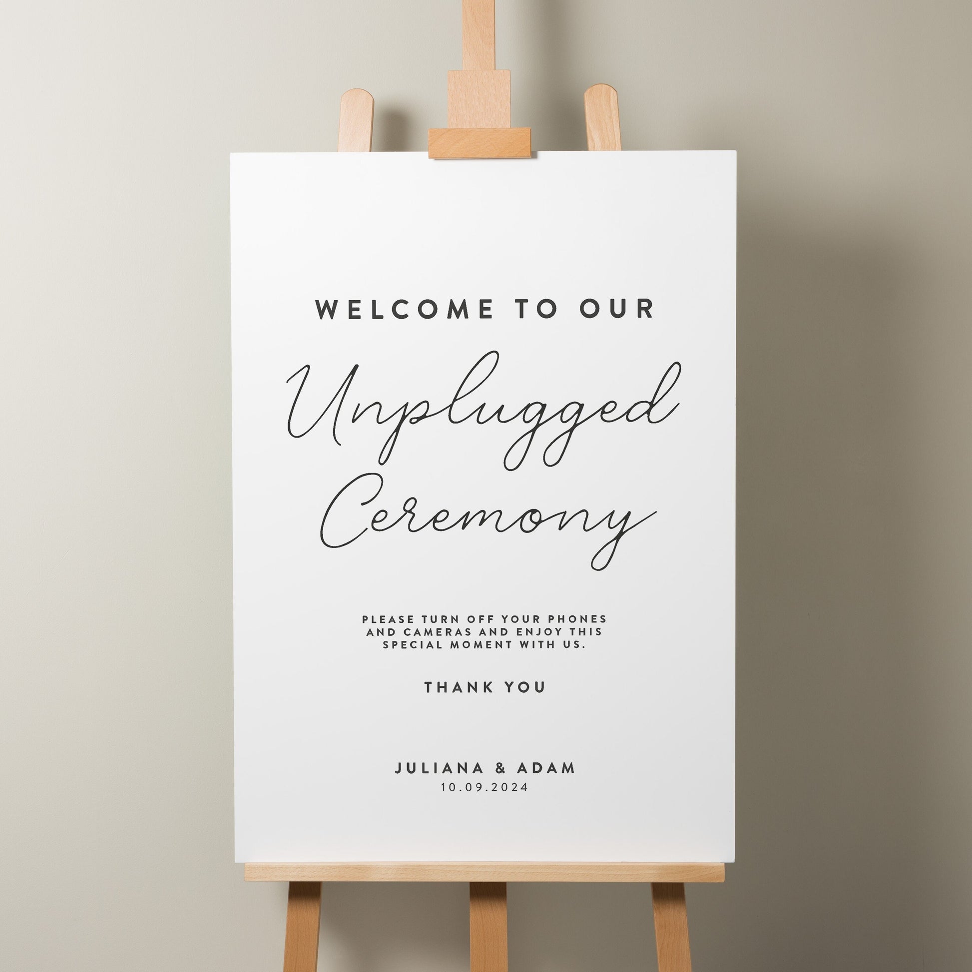 Elegant Modern Wedding Unplugged Ceremony Welcome Sign, Simple Wedding Sign, Minimalistic Wedding Sign, Elegant Wedding Stationery &#39;Juliana&#39;