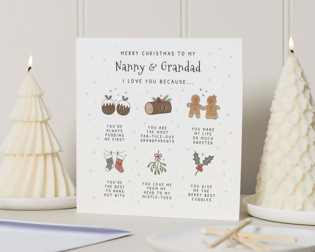 Christmas Card for Grandparents, Nanny and Grandad Christmas Card, Personalised Christmas Card, From Grandchild, Cute Christmas Card