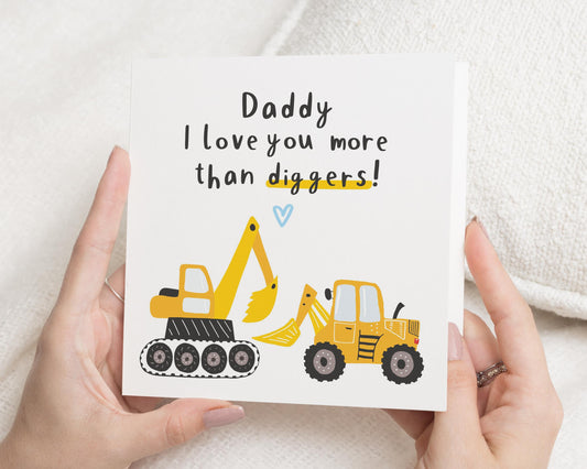 Birthday Card for Daddy, Digger Birthday Card, Cute Birthday Card for Dad, Daddy Birthday Card from Kids, Construction Birthday Card