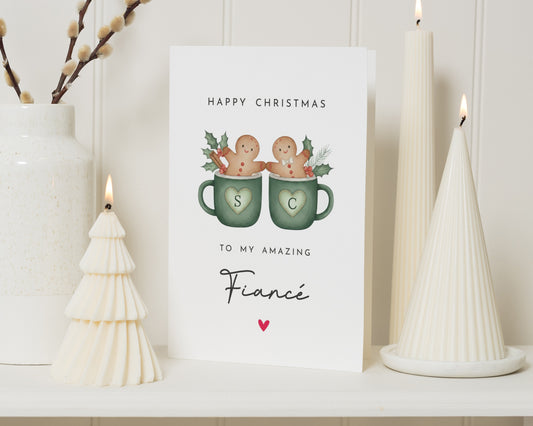 Christmas Card for Fiancé, Personalised Christmas Card, Fiance Christmas Card for Him, Cute Gingerbread Card, Xmas Card for Partner