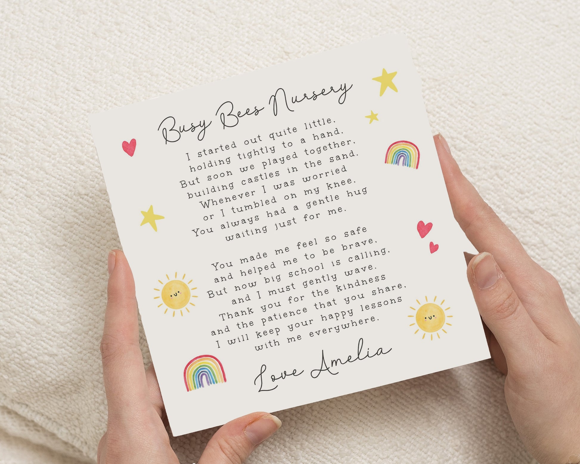 Nursery Teacher Thank You Card, Personalised Teacher Card, Preschool Leaving Card, Childminder Thank You Card, Nursery Staff Poem Card