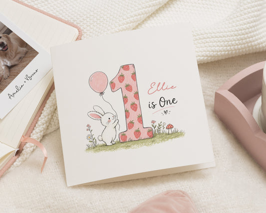 1st Birthday Card for Girl, First Birthday Cards, Personalised Birthday Card, Daughter Birthday Card, Bunny Rabbit Birthday Card