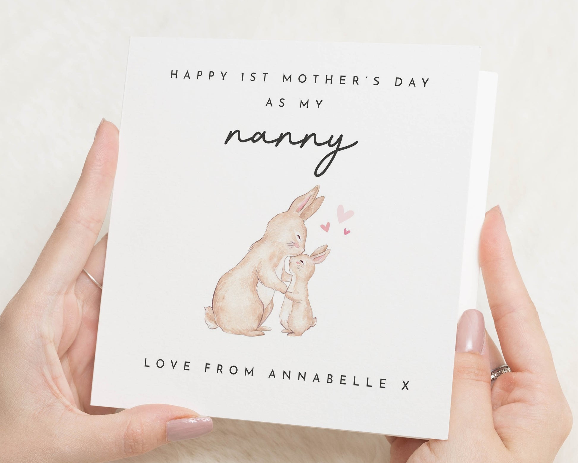 1st Mothers Day Card for Nanny, Mothers Day Card from Grandchild, Cute Bunny Card, Personalised Mothers Day Card for Grandma