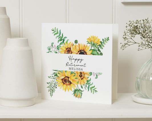 Retirement Card, Personalised Retirement Card, Happy Retirement Card, Floral Retirement Card, Sunflower Card, Card for Her
