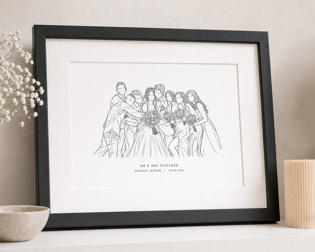 Personalised Portrait Print from Your Photo, Custom Couple or Group Line Art, Wedding Gift, Anniversary Gift, Framed Wall Art