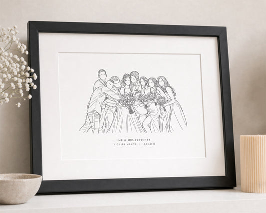 Personalised Portrait Print from Your Photo, Custom Couple or Group Line Art, Wedding Gift, Anniversary Gift, Framed Wall Art