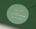 Mr And Mr Wedding Sticker, Personalised Wedding Envelope Seal, Green Gold Foil, Custom Wedding Label, Gay Wedding Sticker, Name Date Sticker