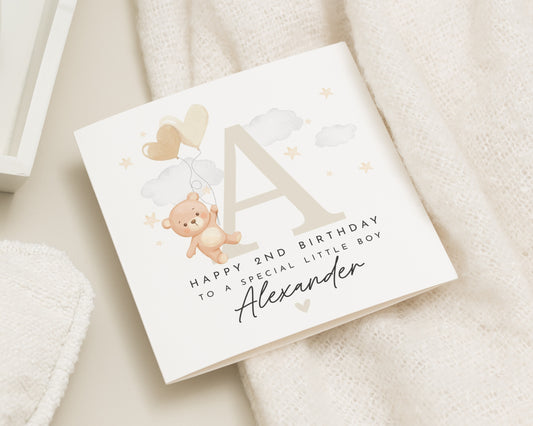 2nd Birthday Card for Boy, Personalised Birthday Card, Teddy Bear Birthday Card, Birthday Card for Son, Birthday Card for Grandson