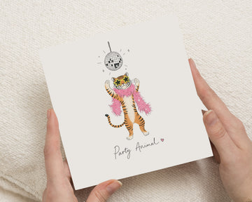 Birthday Card, Funny Birthday Card, Party Animal Card, Tiger Birthday Card, Birthday Card for Friend, Cute Birthday Card for Her