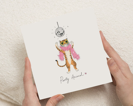 Birthday Card, Funny Birthday Card, Party Animal Card, Tiger Birthday Card, Birthday Card for Friend, Cute Birthday Card for Her