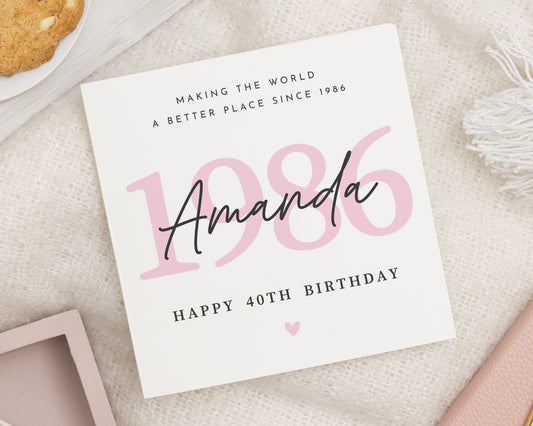 40th Birthday Card for Her, Personalised Birthday Card, Custom Age Card, Birthday Card for Mum, Friend, Daughter, Women