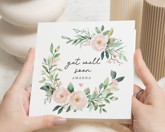Get Well Soon Card, Personalised Get Well Card, Floral Card for Her, Custom Name Card, Thinking of You Card, Flower Card