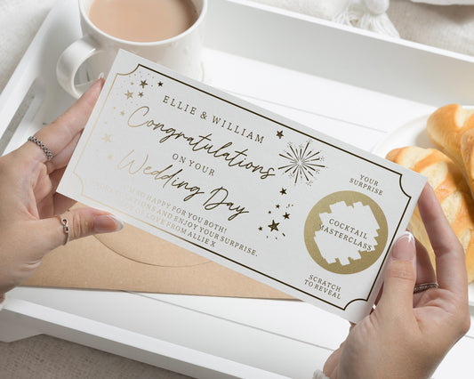 Wedding Day Gift Voucher, Scratch to Reveal Gift Voucher, Personalised Wedding Gift, Cocktail Masterclass Voucher, Gift Experience