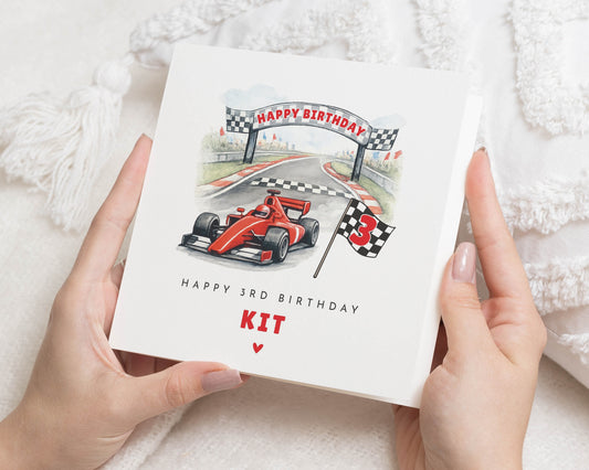 3rd Birthday Card, Racing Car Birthday Card, Personalised Card for Son, Grandson, Nephew, Kids Birthday Card, Third Birthday Card