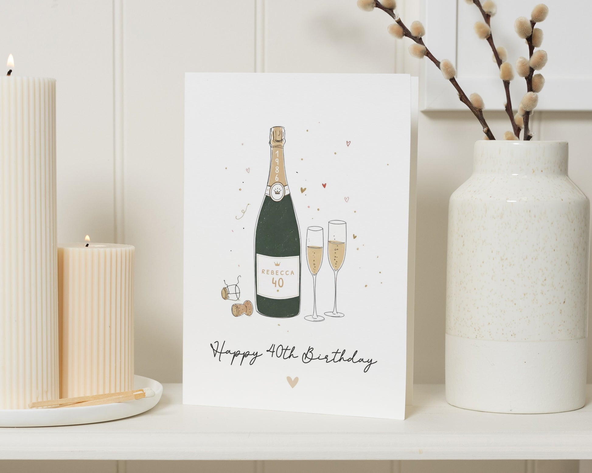 40th Birthday Card, Personalised 40th Birthday Card for Her, Champagne Birthday Card, 40th Card for Friend, Birthday Card for Mum
