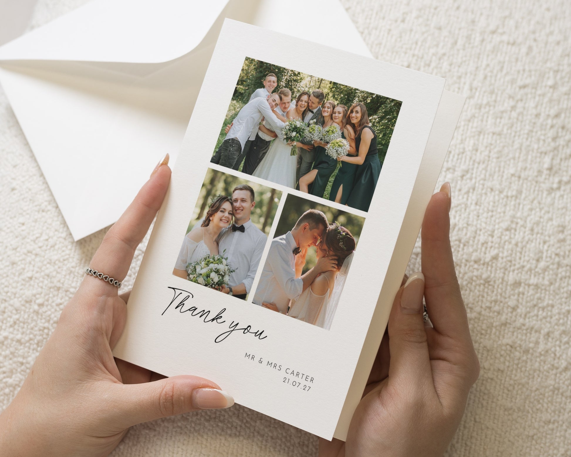 Personalised Wedding Thank You Cards, Photo Wedding Thank You Card, Folded Wedding Thank You Cards, Simple Photo Collage Thank You Card