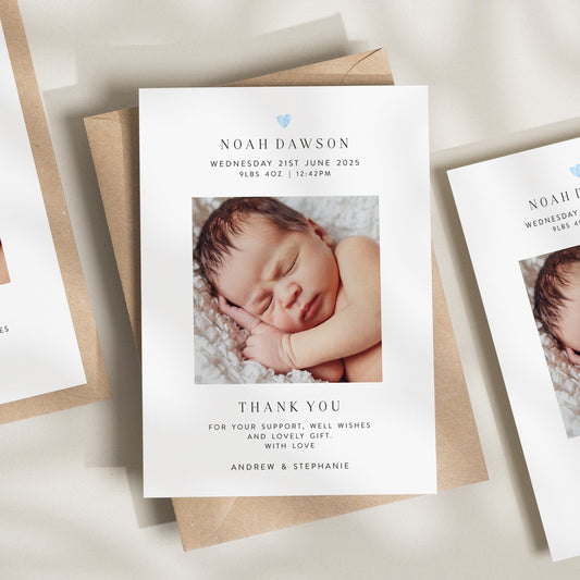 Baby Boy Thank You Postcards With Photo, Baby Shower Thank You Cards, New Baby Girl Thank You Cards, Personalised Thank You Cards