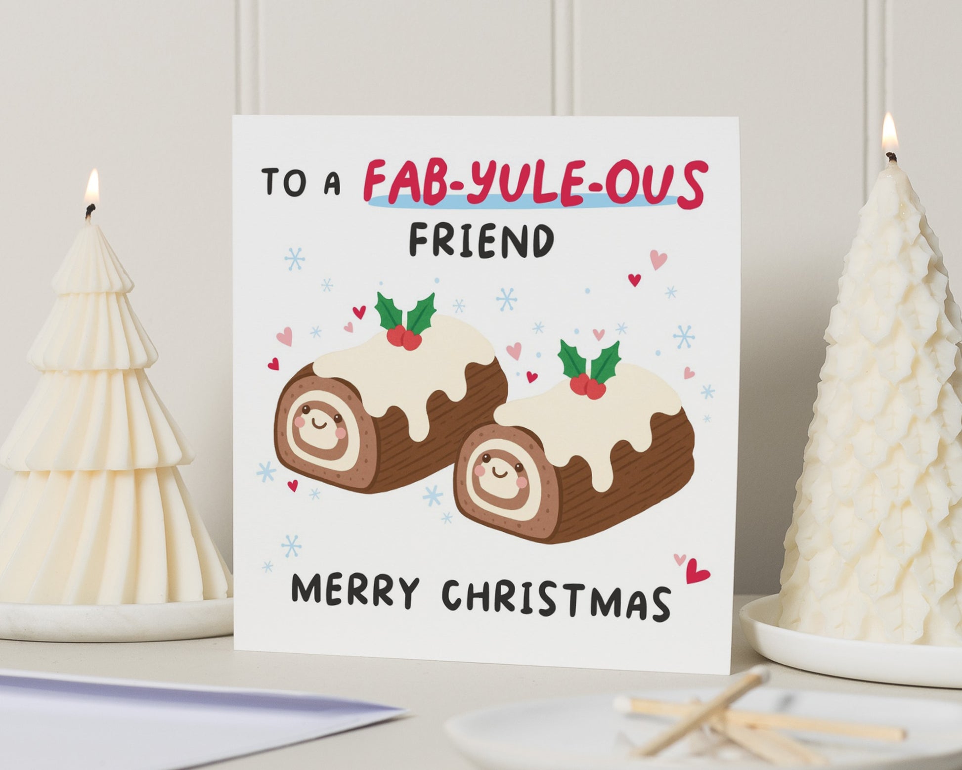 Christmas Card for Friend, Funny Christmas Card, Fab Yule Log Card, Cute Christmas Card for Best Friend, Pun Christmas Card