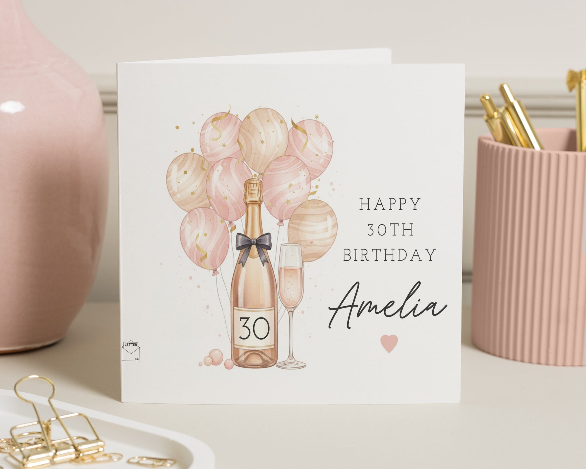 30th Birthday Card, Personalised Birthday Card for Her, Champagne Card, Birthday Card for Friend, Birthday Card for Daughter