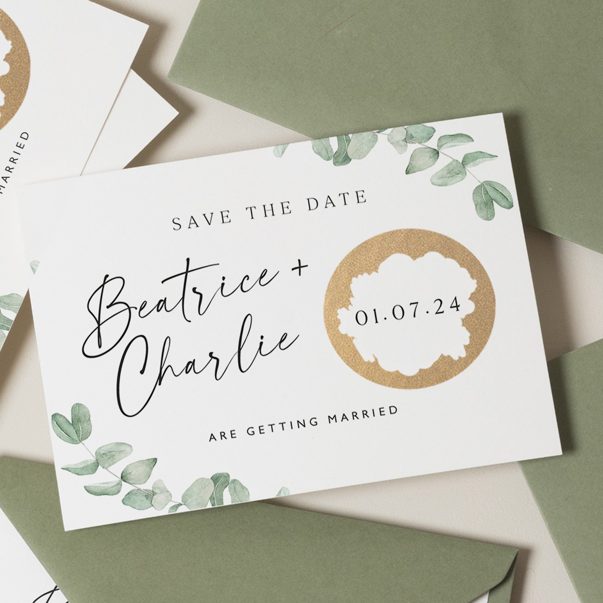 Eucalyptus Save The Date Cards, Greenery Save The Date Scratch Off Cards, Wedding Date Announcement Card, Modern Wedding Save Our Date Cards