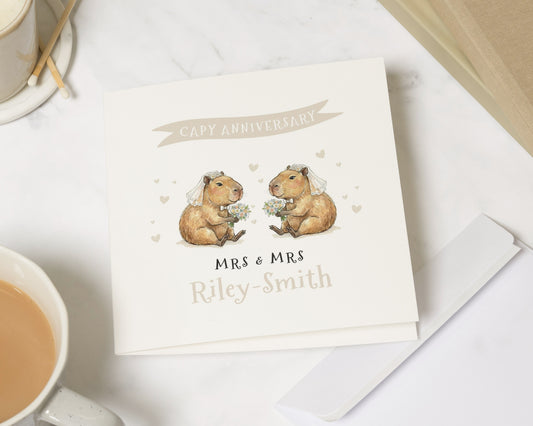 Anniversary Card for Wife, Lesbian Anniversary Card, Personalised Capybara Anniversary Card, Mrs and Mrs Card, Cute Animal Anniversary Card