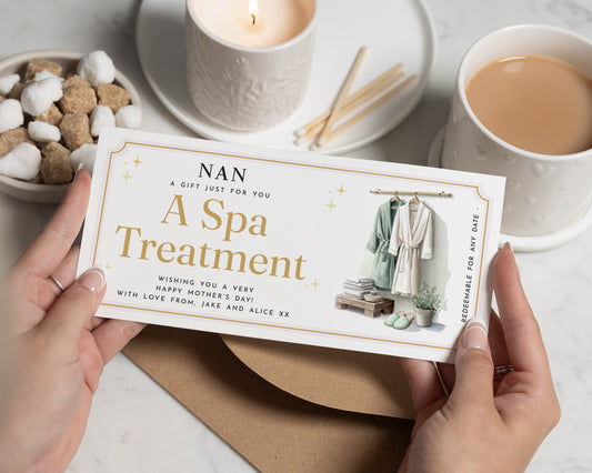 Personalised Spa Day Gift Voucher for Nan, Spa Treatment Voucher, Mother’s Day Gift for Her, Custom Gift Card for Grandma
