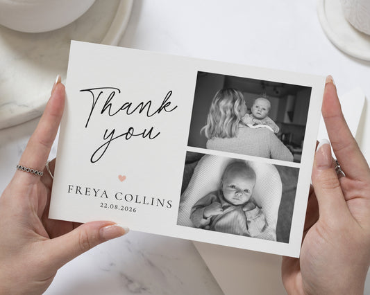 Personalised Baby Thank You Cards, Birth Announcement Card, Photo Baby Thank You Card, Folded Baby Thank You Cards, Minimal Thank You Cards