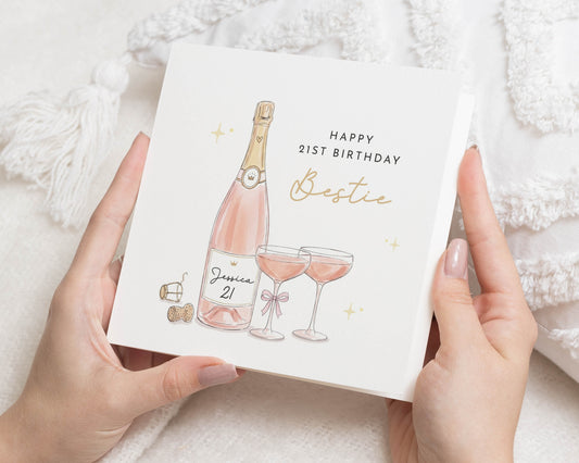 21st Birthday Card, Best Friend Birthday Card, Birthday Card for Her, Personalised Birthday Card, Champagne Birthday Card for Friend