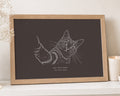 Personalised Cat Illustration Print, Dark Brown Wall Art, Custom Text Pet Print, Cat Lover Gift, Pet Memorial Gift, Landscape Art
