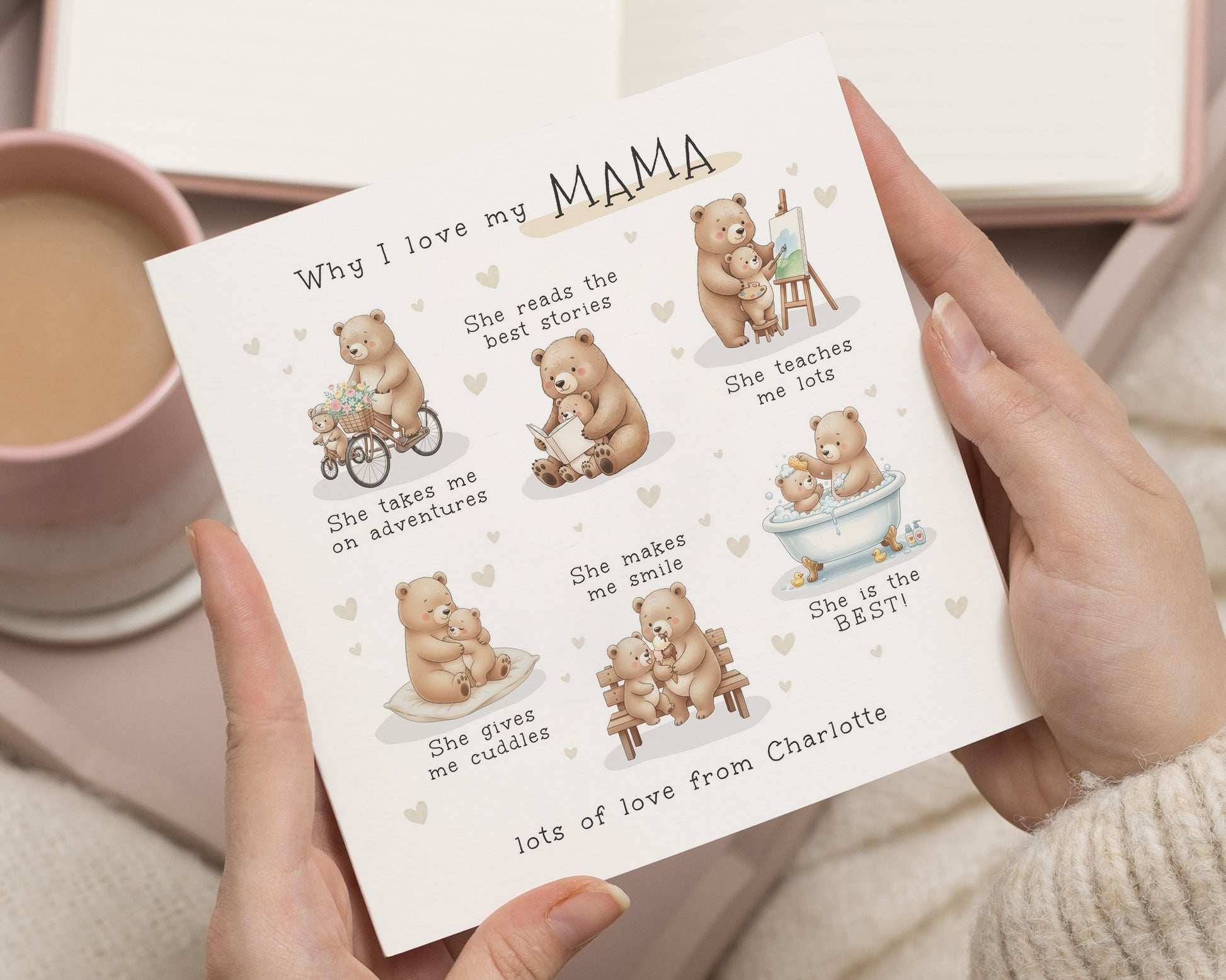 Birthday Card for Mum, Why I Love My Mama Card, Personalised Card for Mum, Cute Bear Card, Mothers Day Card, Card from Daughter
