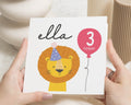 3rd Birthday Card for Girl, Personalised Lion Birthday Card, Birthday Card for Daughter, Cute Animal Birthday Card, Third Birthday Card