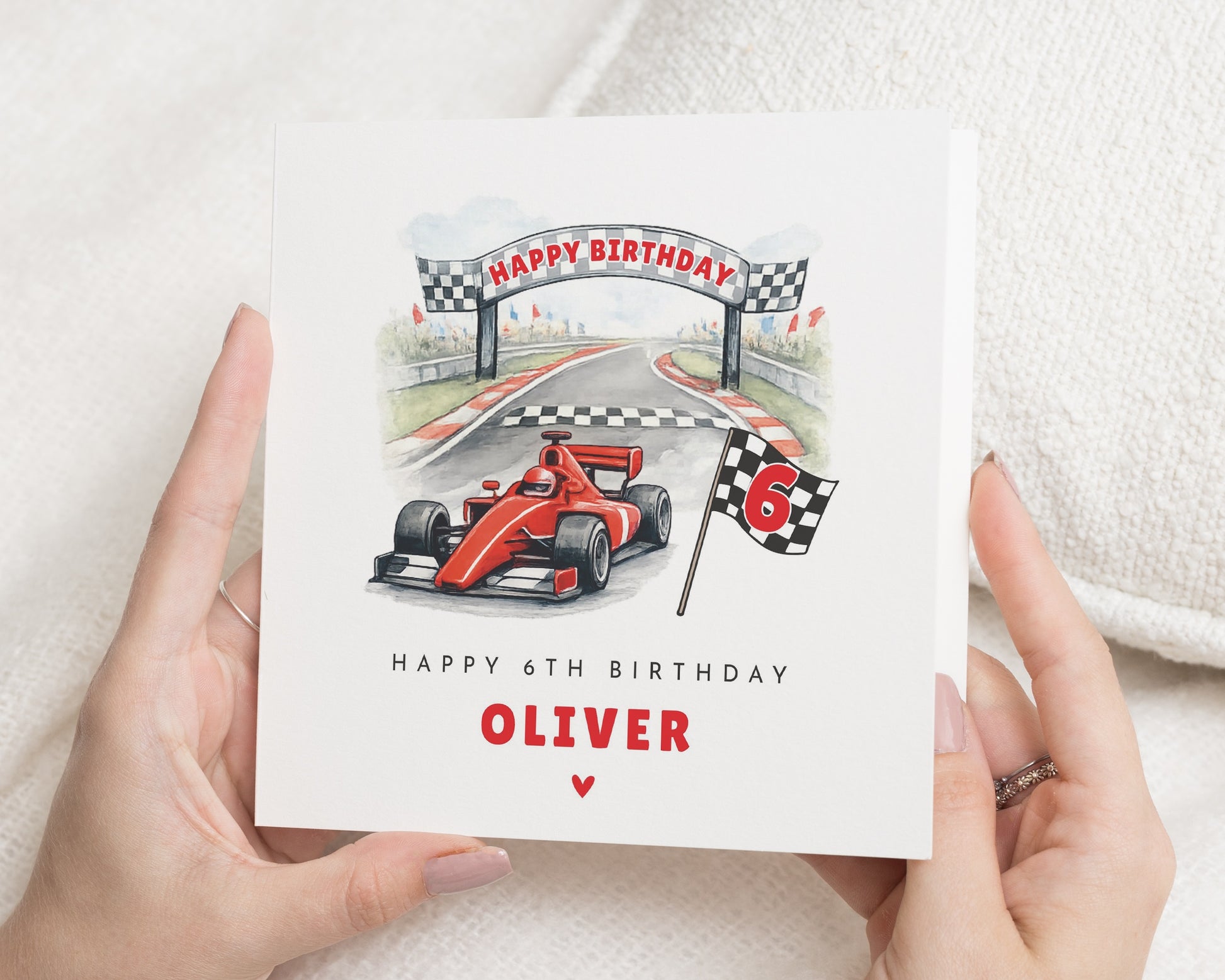 6th Birthday Card for Son, Racing Car Card for Grandson, Personalised Kids Card, Race Car Card for Boy