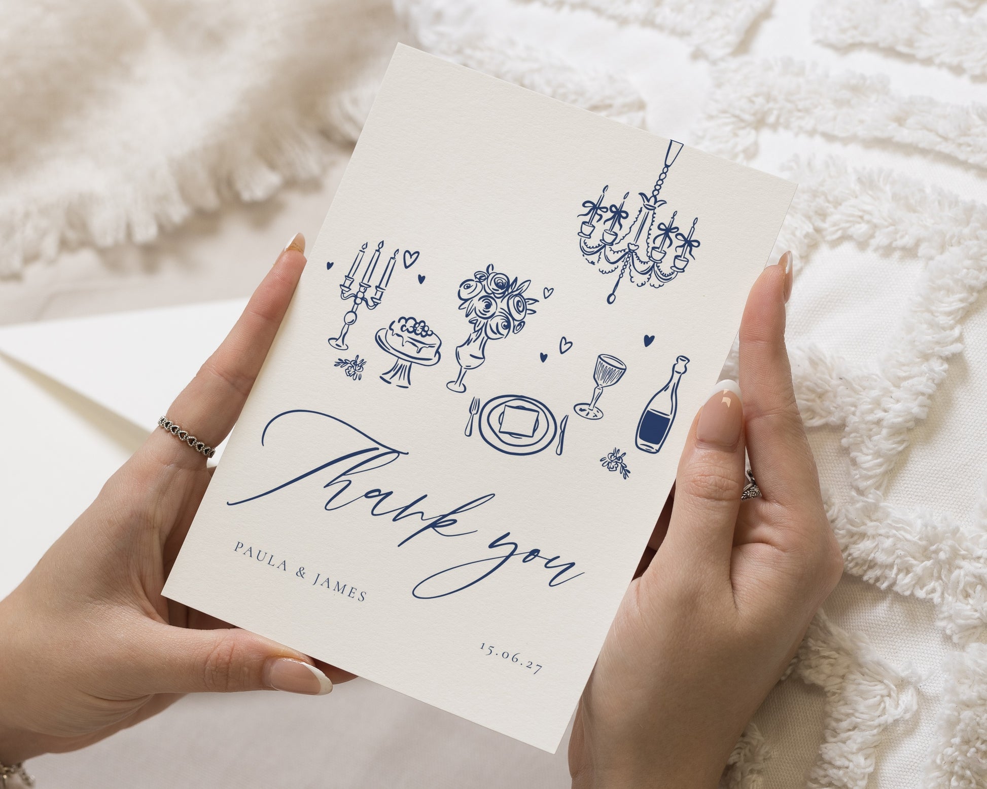 Personalised Wedding Thank You Cards, Wedding Thank You Cards, Thank You Cards, Illustrated Wedding Thank You Card, Folded Thank You Card