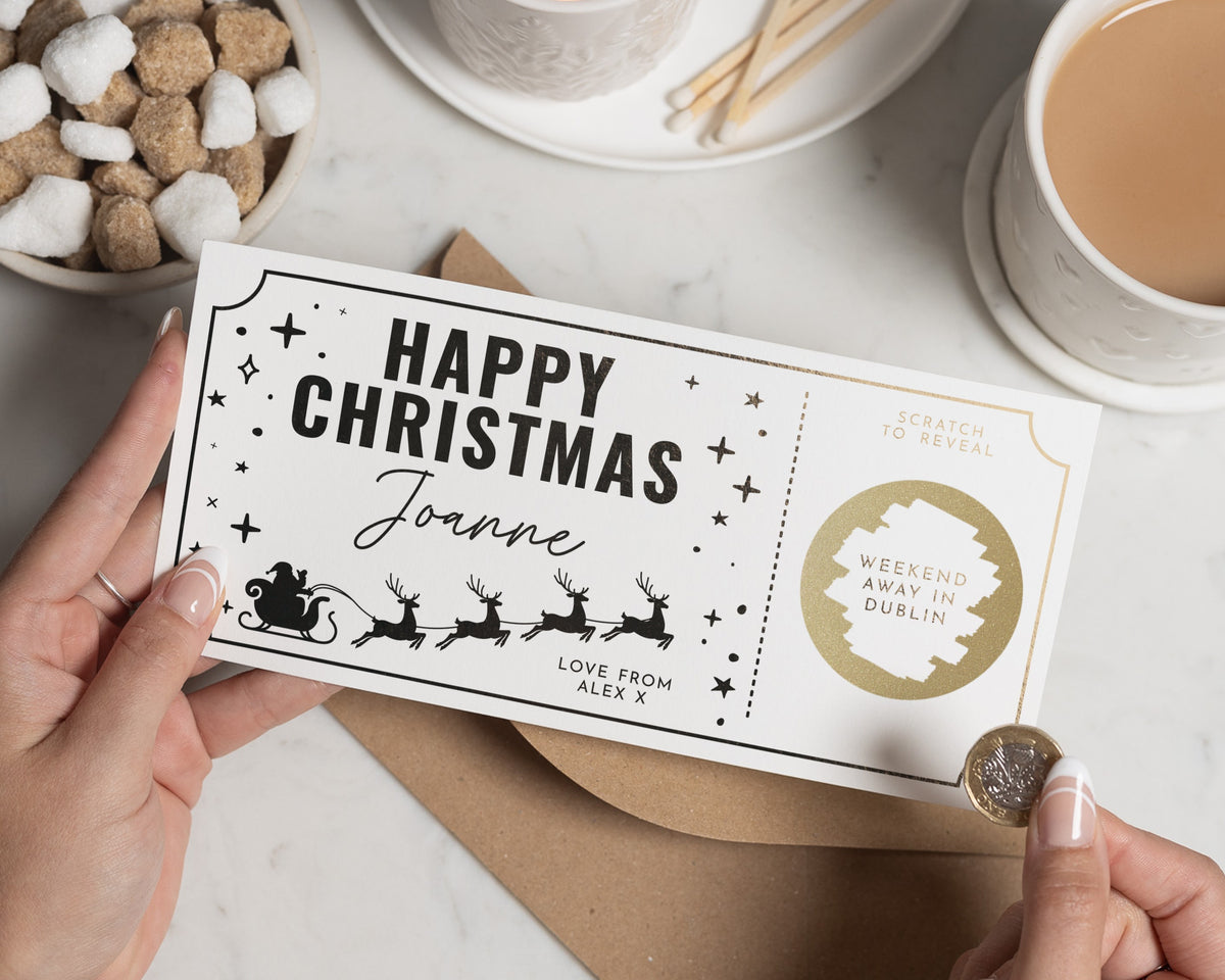 Christmas Scratch to Reveal Gift Voucher, Weekend Away Gift Voucher, Personalised Holiday Reveal Voucher, Trip Gift for Her
