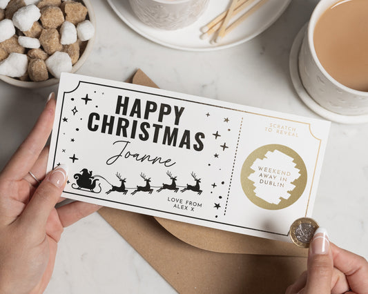 Christmas Scratch to Reveal Gift Voucher, Weekend Away Gift Voucher, Personalised Holiday Reveal Voucher, Trip Gift for Her