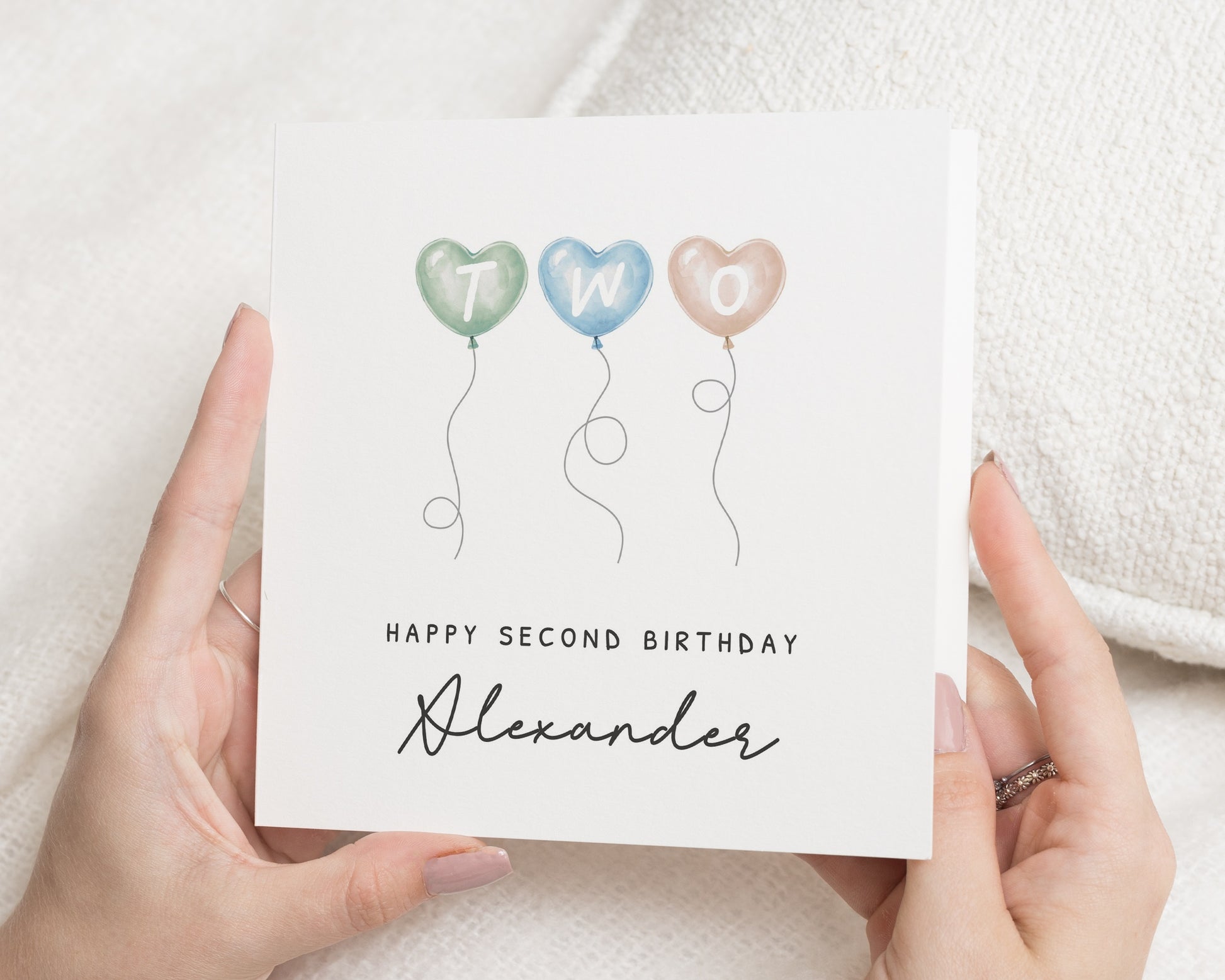 2nd Birthday Card, Personalised Second Birthday Card, Birthday Card for Kids, Heart Balloon Card, Custom Name Card