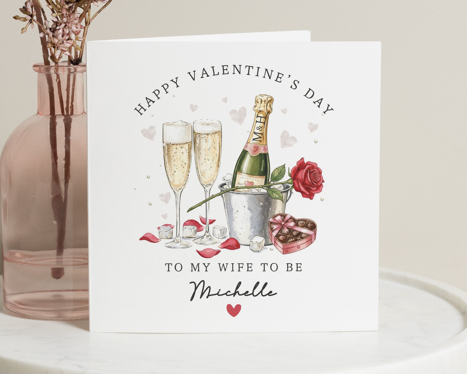 Valentines Day Card for Wife to Be, Fiancee Valentines Card, Personalised Valentines Card, Romantic Card for Her, Champagne Card
